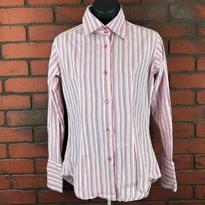 Coton Doux Womens Size 2 Striped Button-Down Shirt – Classic, Preppy, Flip‎ Cuff